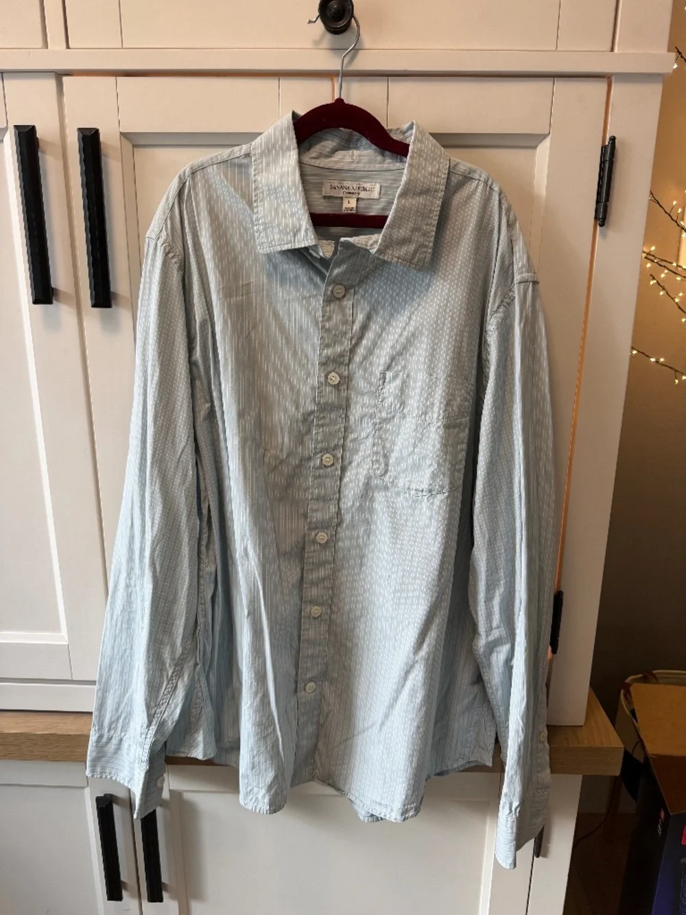 Banana Republic Standard Fit Stripe Button Down Shirt Sage Green White Men's L